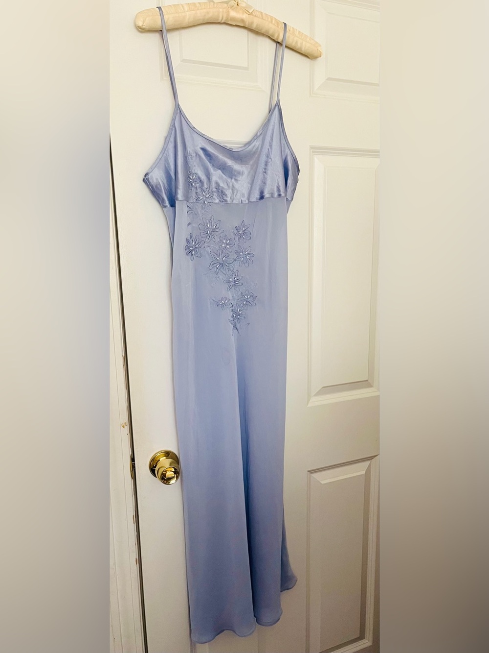 Sophia by delicates Periwinkle Blue Slip Dress with Floral Beaded Embroidery